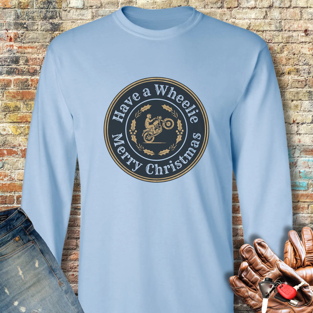 Christmas Badge Long Sleeve T-Shirt - Light Blue