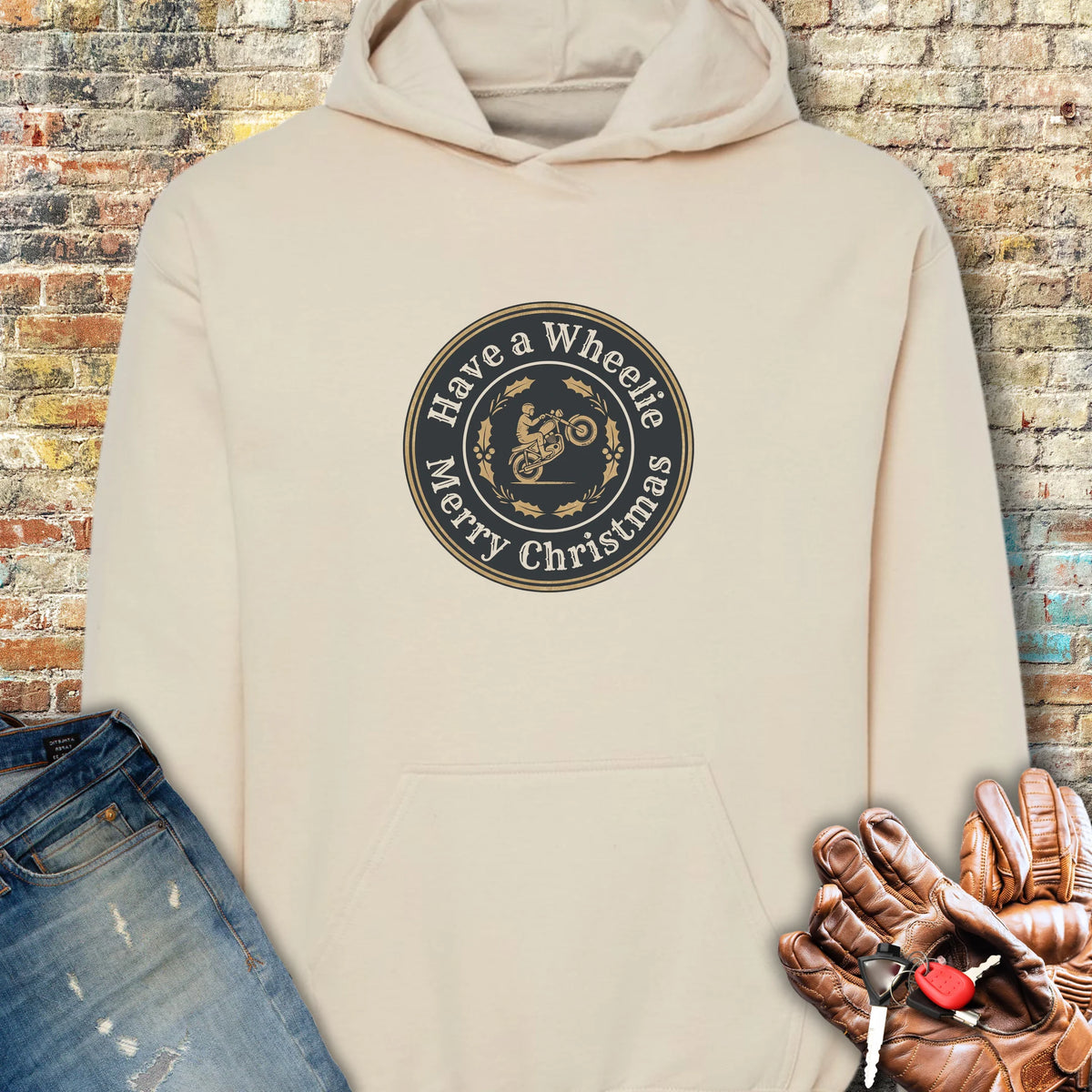 Christmas Badge Hoodie - Sand
