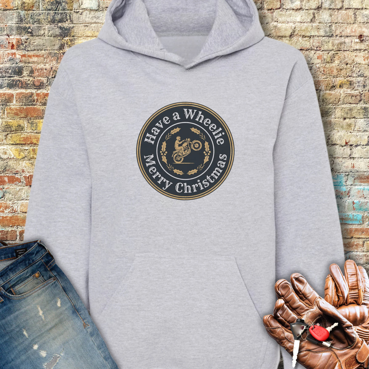 Christmas Badge Hoodie - Sport Grey
