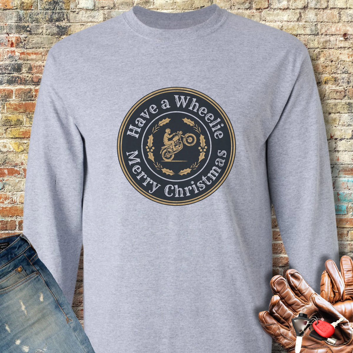 Christmas Badge Long Sleeve T-Shirt - Sport Grey