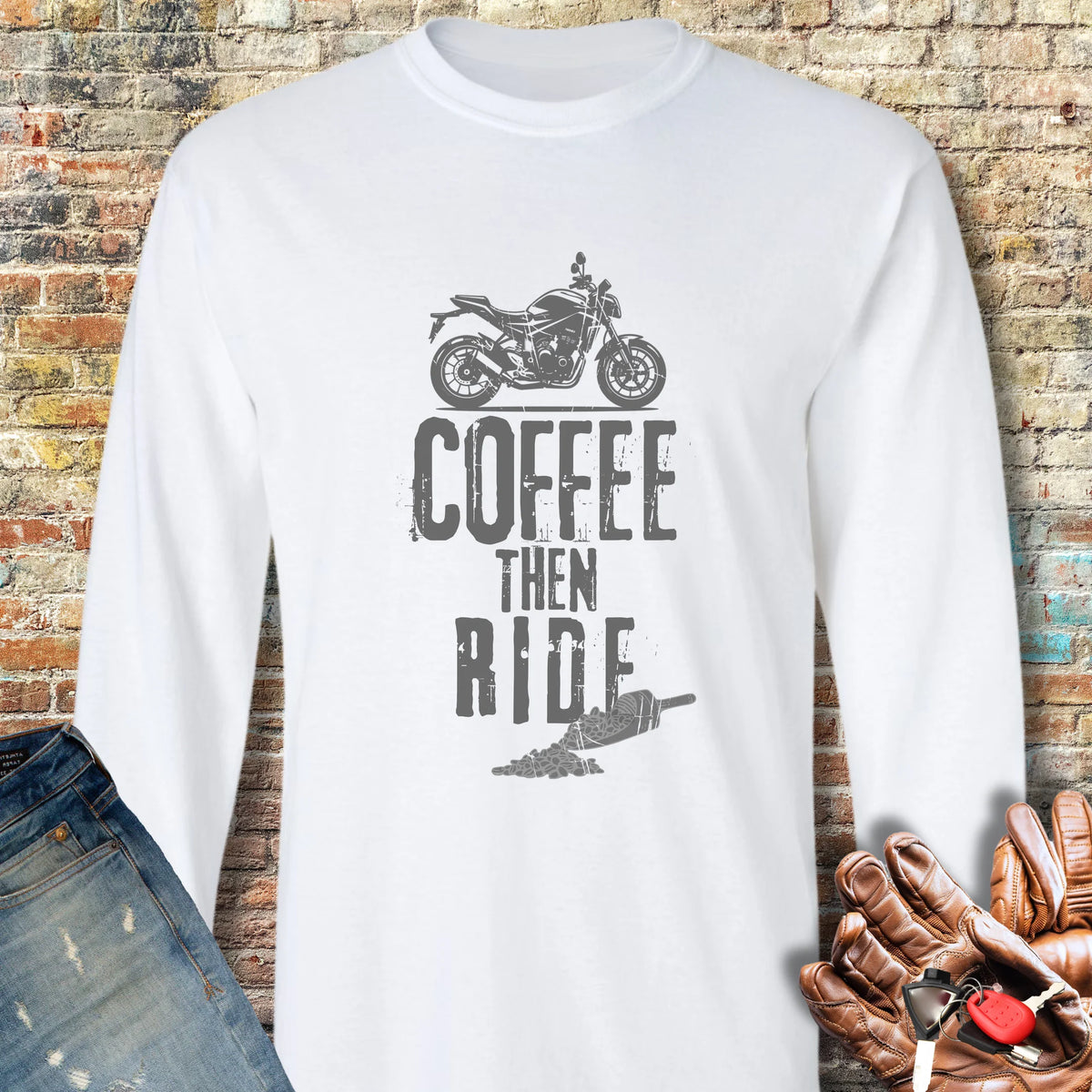 Coffee Then Ride (Street) Long Sleeve T-Shirt - White