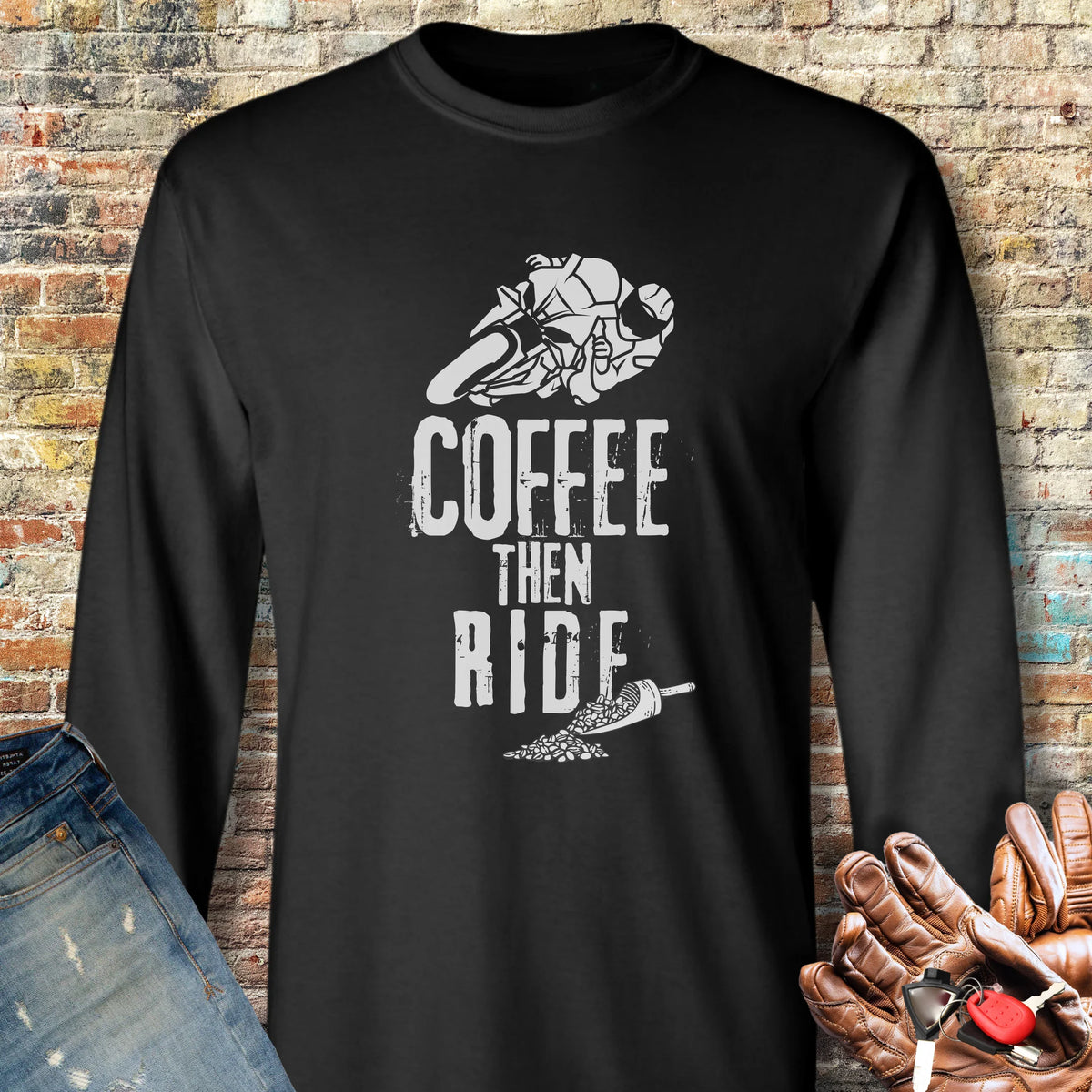 Coffee Then Ride (Sport) Long Sleeve T-Shirt - Black