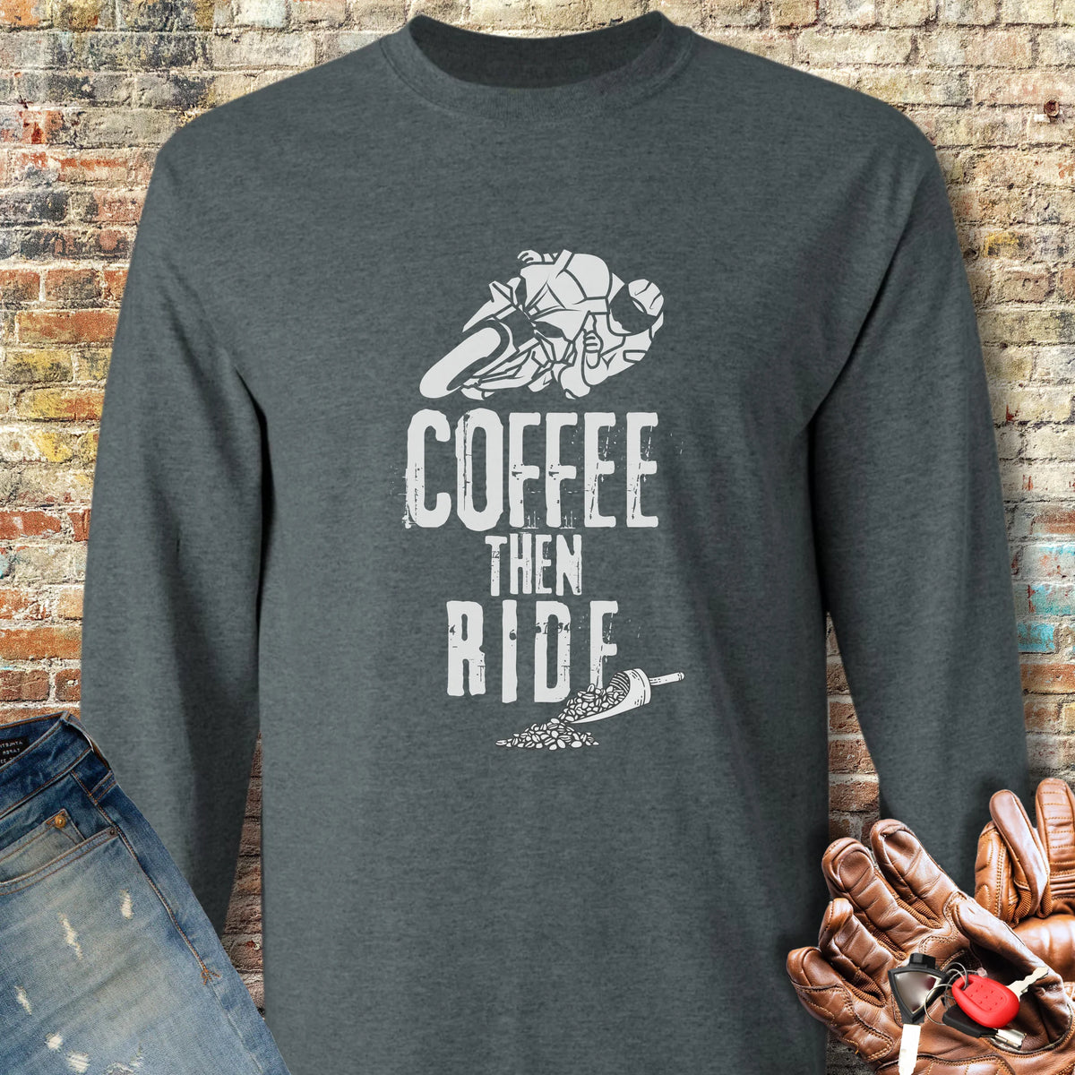Coffee Then Ride (Sport) Long Sleeve T-Shirt - Dark Heather