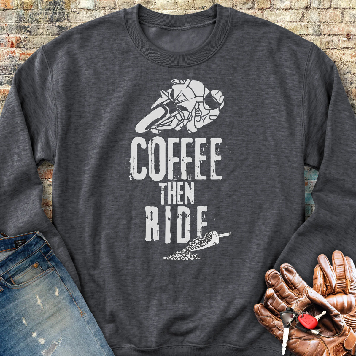 Coffee Then Ride (Sport) Sweatshirt - Dark Heather