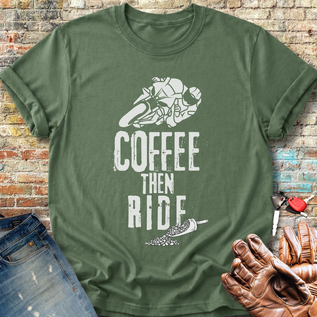Coffee Then Ride (Sport) Classic T-Shirt - Military Green