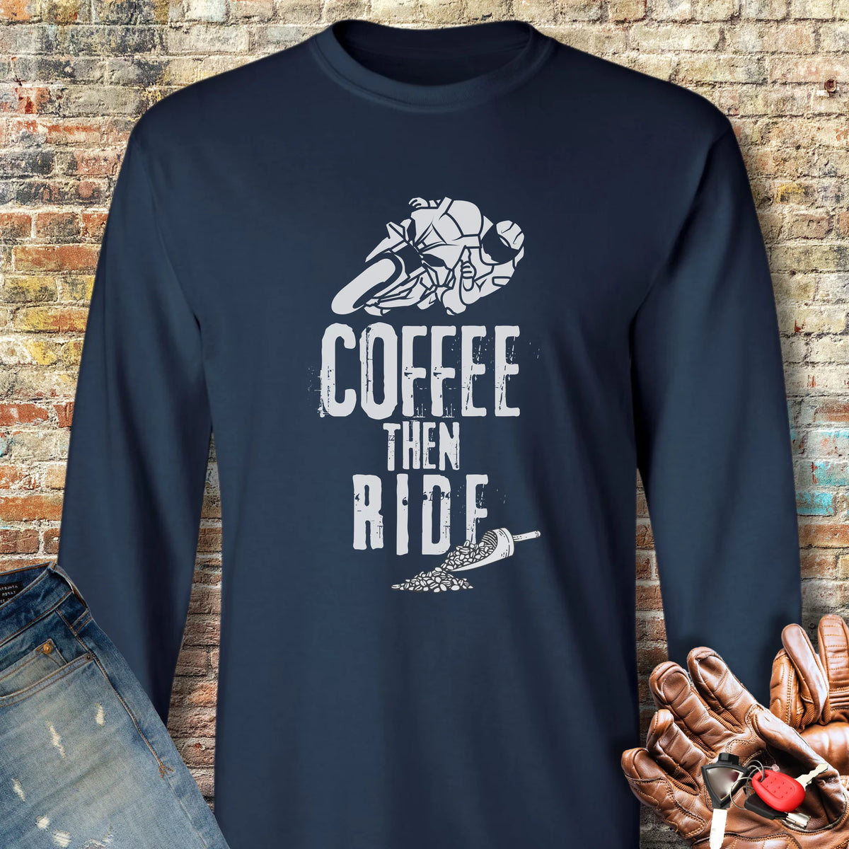 Coffee Then Ride (Sport) Long Sleeve T-Shirt - Navy
