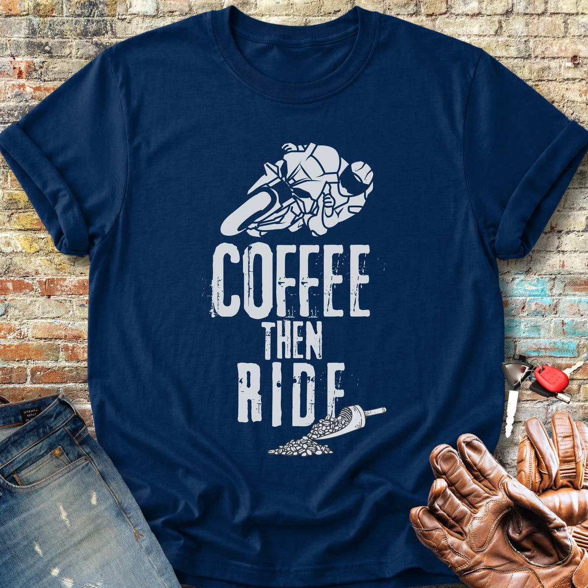 Coffee Then Ride (Sport) Classic T-Shirt - Navy