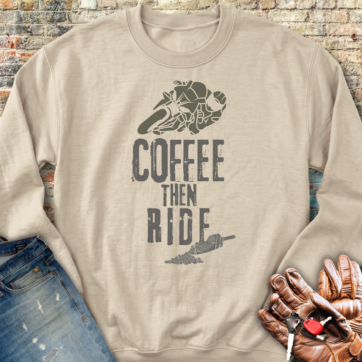 Coffee Then Ride (Sport) Sweatshirt - Sand
