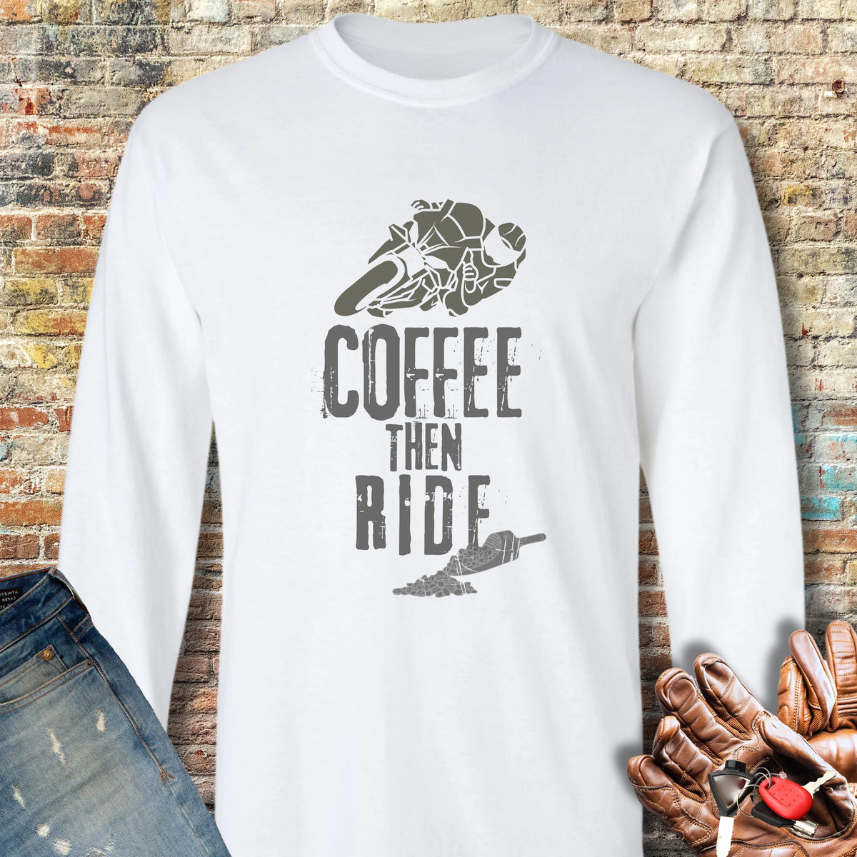Coffee Then Ride (Sport) Long Sleeve T-Shirt - White