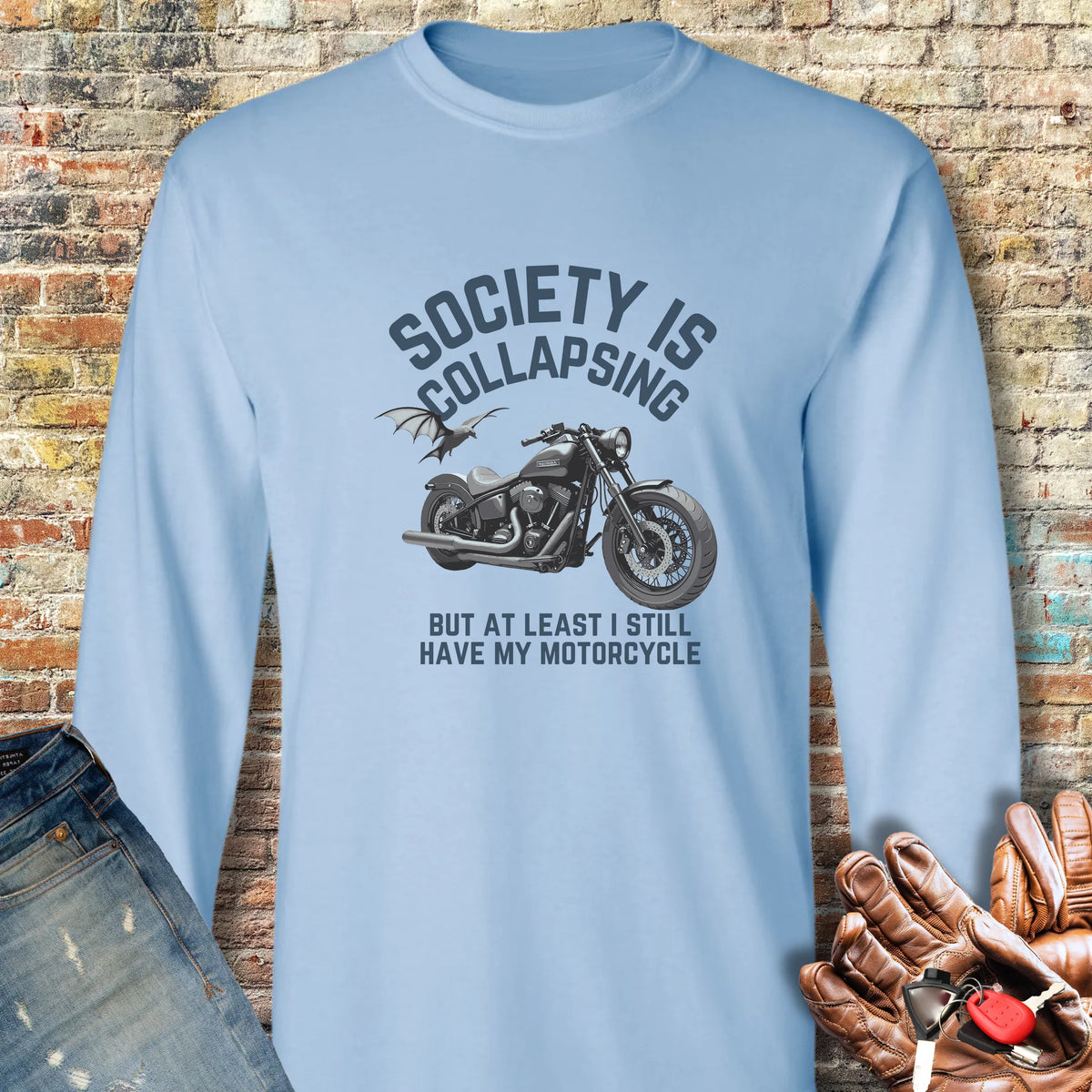 Collapsing Long Sleeve T-Shirt - Light Blue
