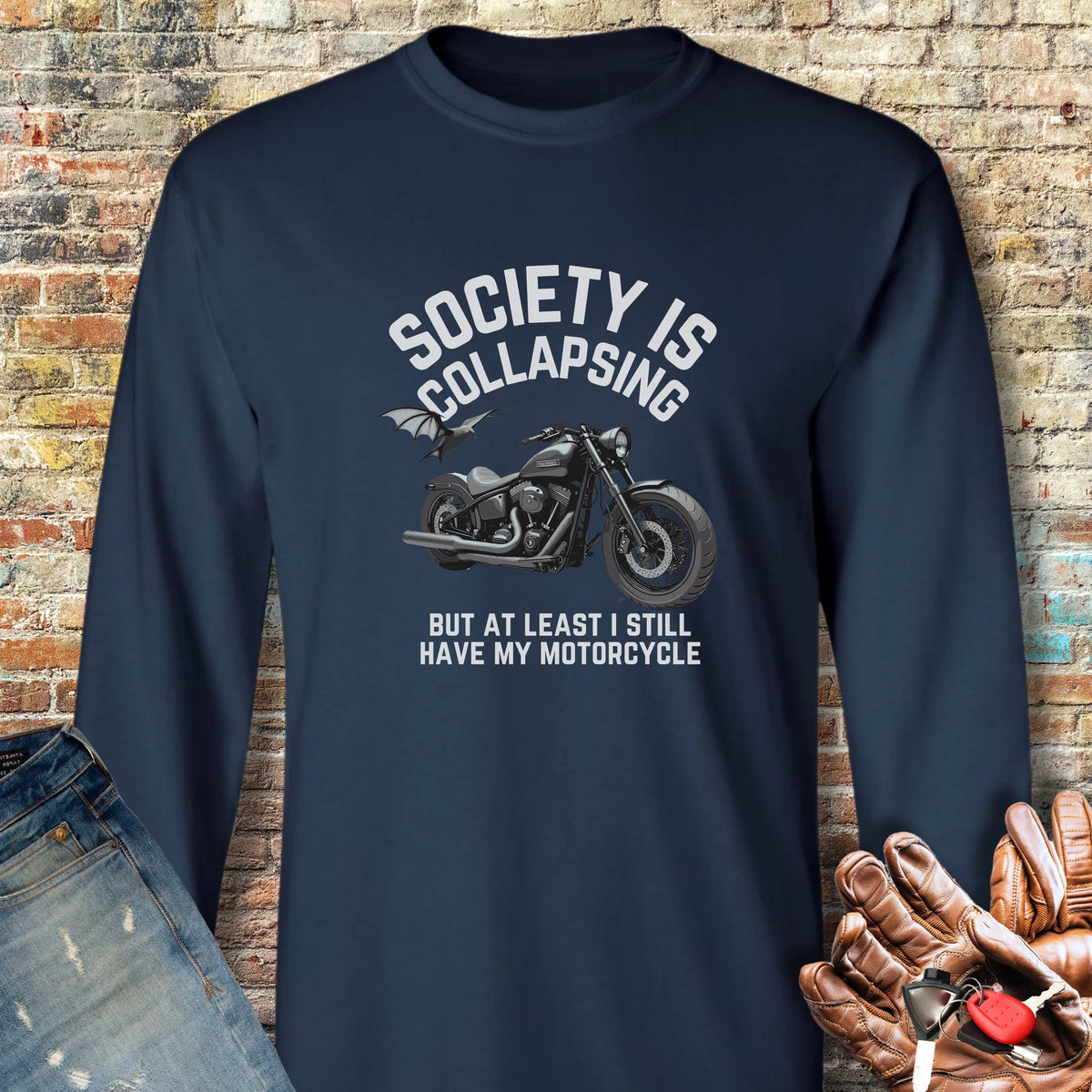 Collapsing Long Sleeve T-Shirt - Navy