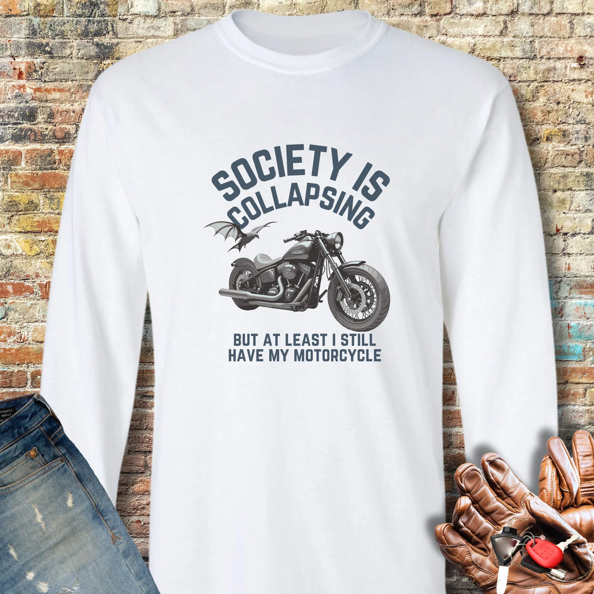 Collapsing Long Sleeve T-Shirt - White