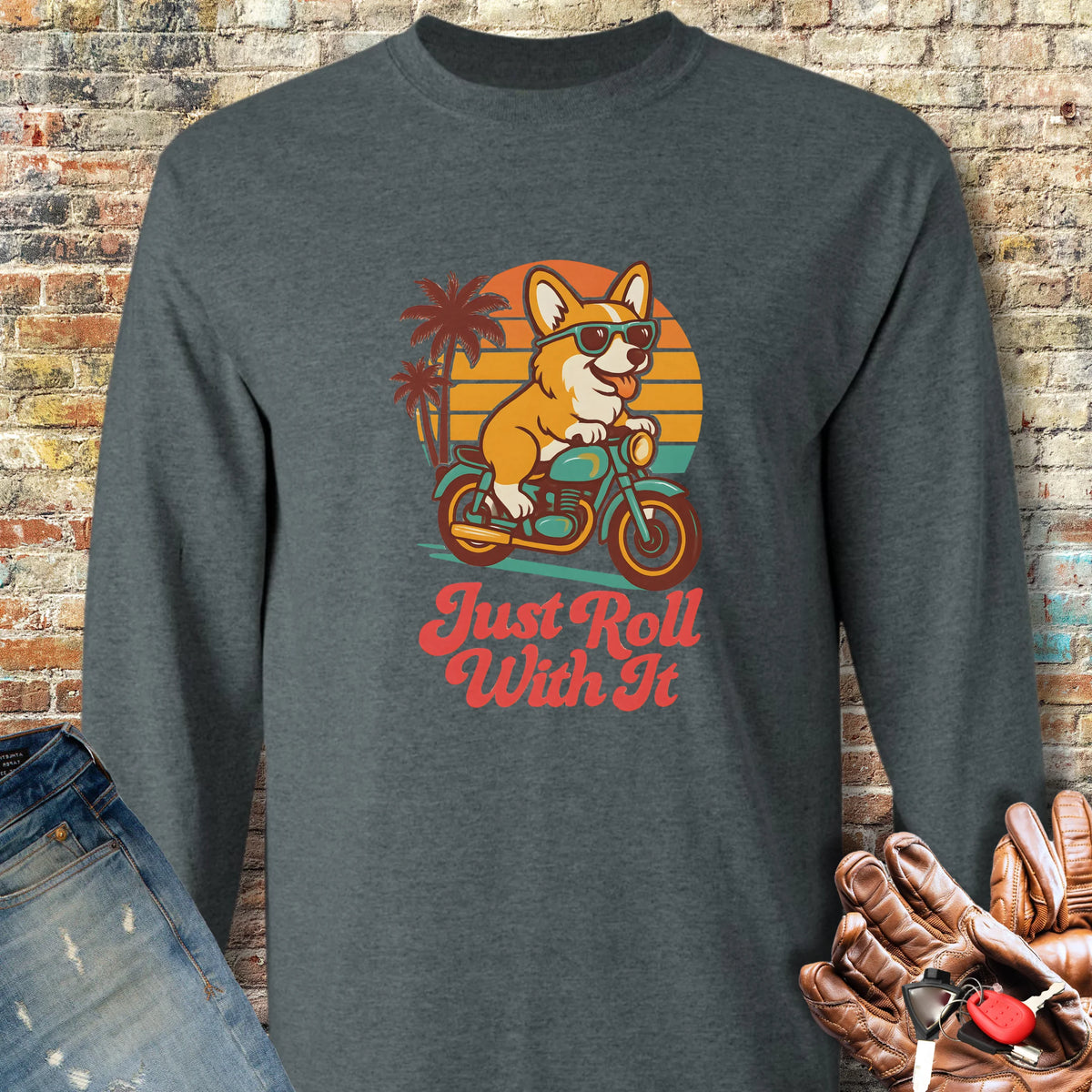 Cool Corgi Long Sleeve T-Shirt - Dark Heather