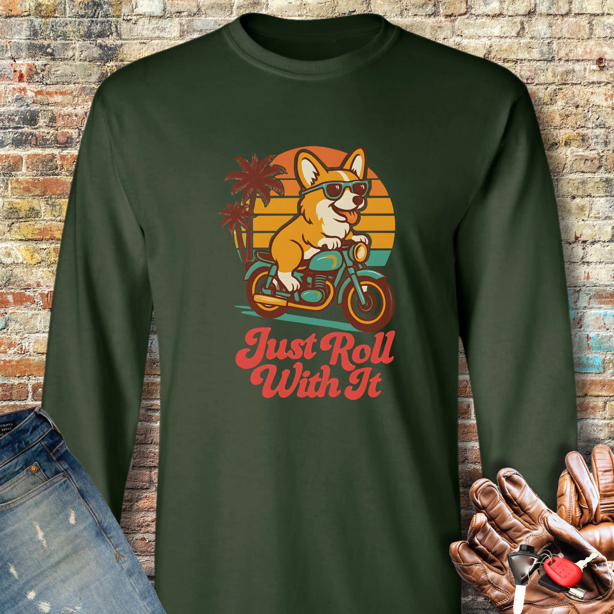 Cool Corgi Long Sleeve T-Shirt - Forest Green