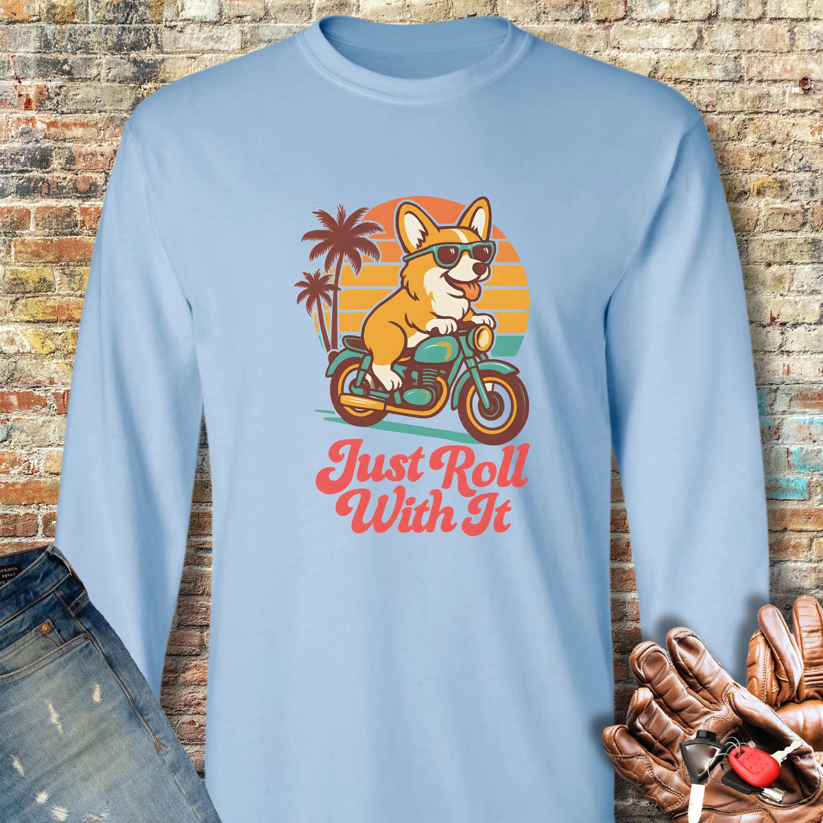 Cool Corgi Long Sleeve T-Shirt - Light Blue