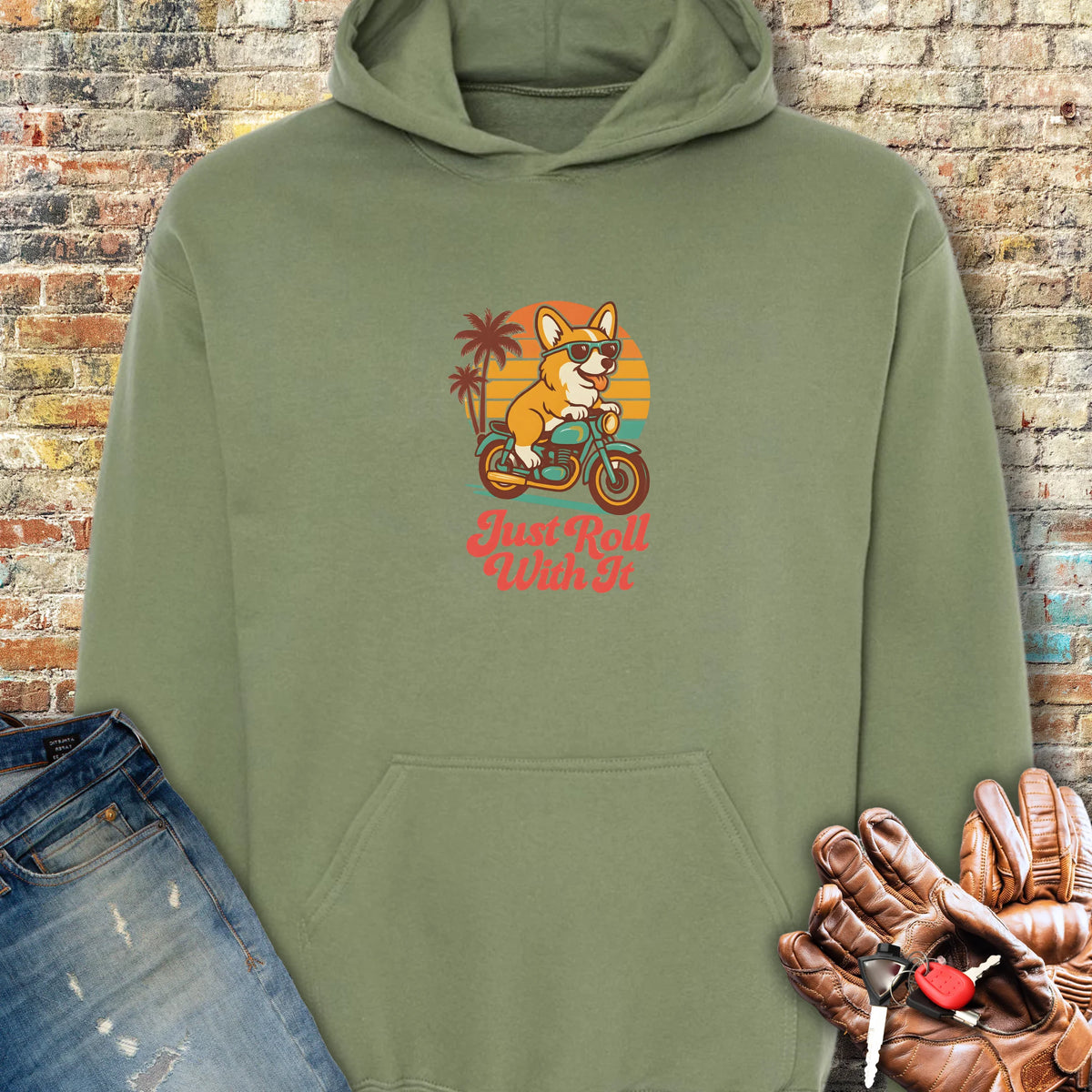 Cool Corgi Hoodie - Military Green