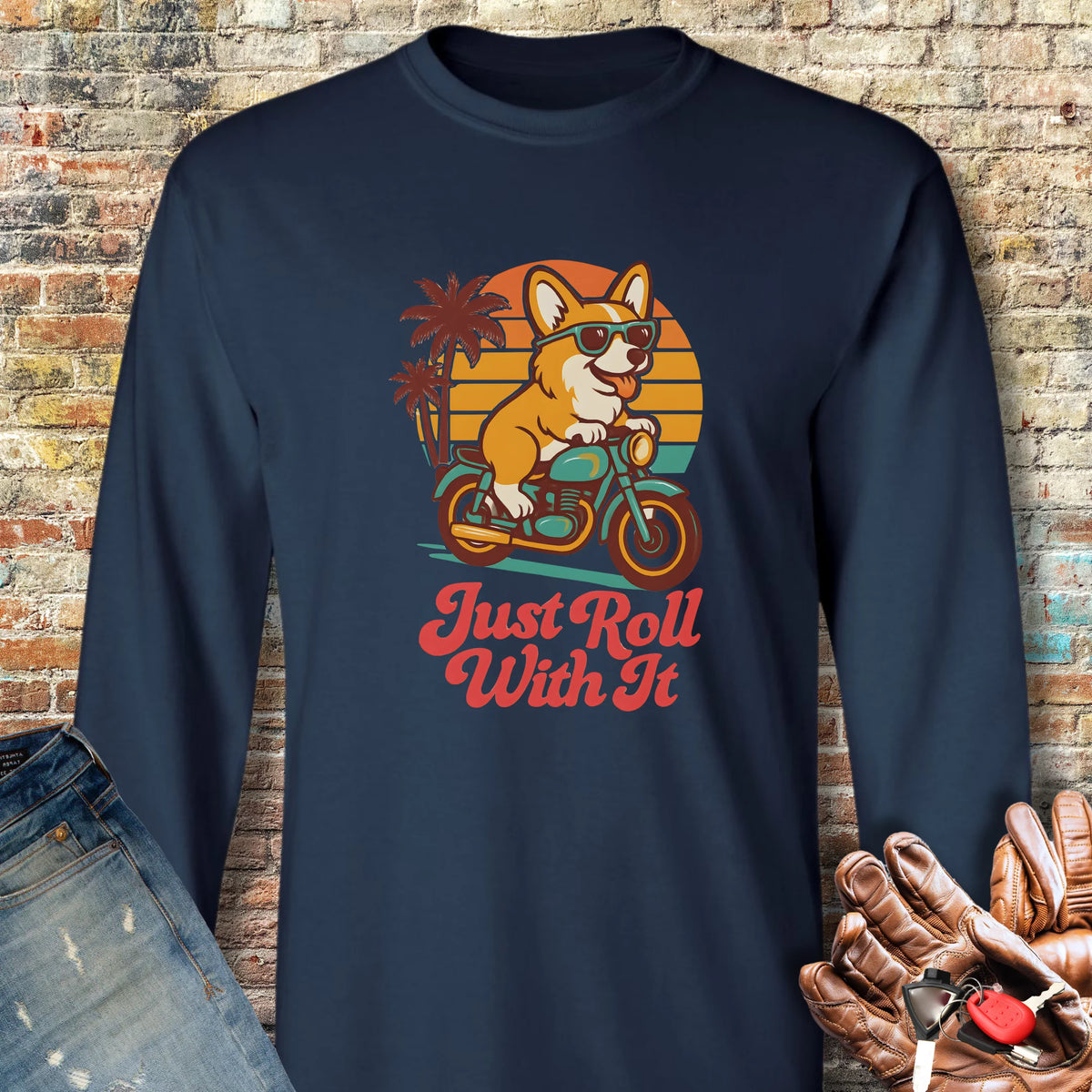 Cool Corgi Long Sleeve T-Shirt - Navy
