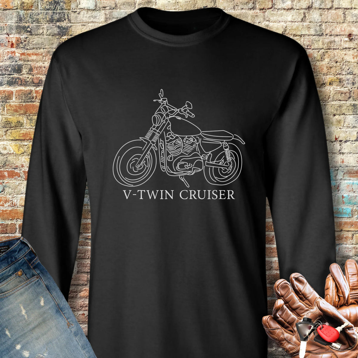 Cruiser Line Art Long Sleeve T-Shirt - Black