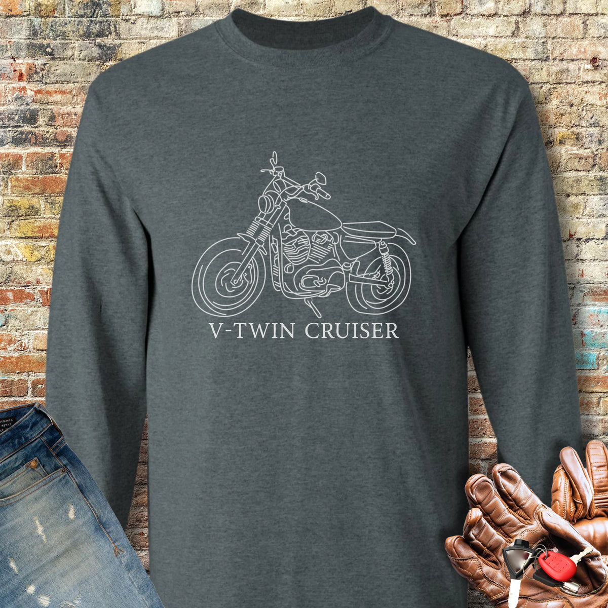 Cruiser Line Art Long Sleeve T-Shirt - Dark Heather