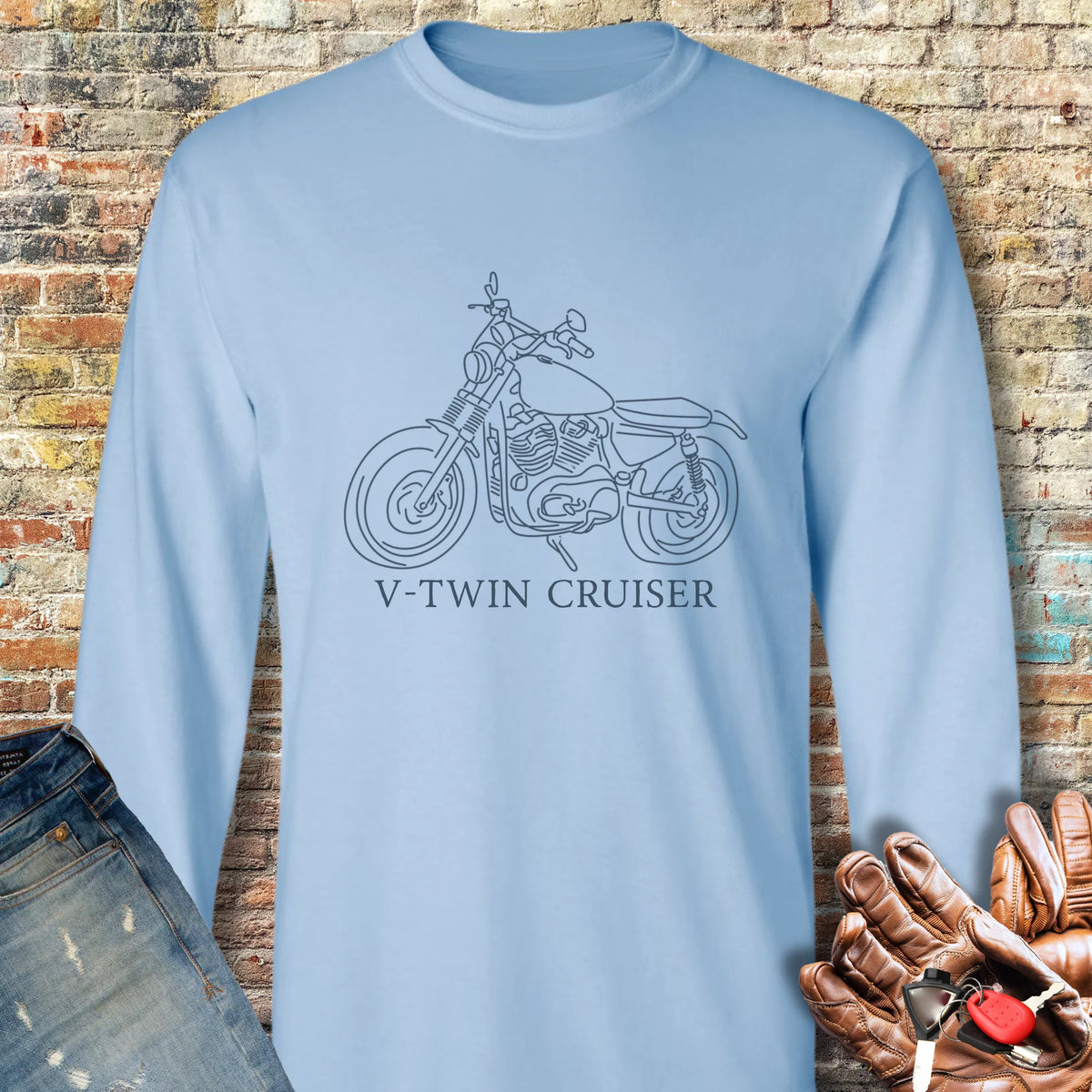 Cruiser Line Art Long Sleeve T-Shirt - Light Blue