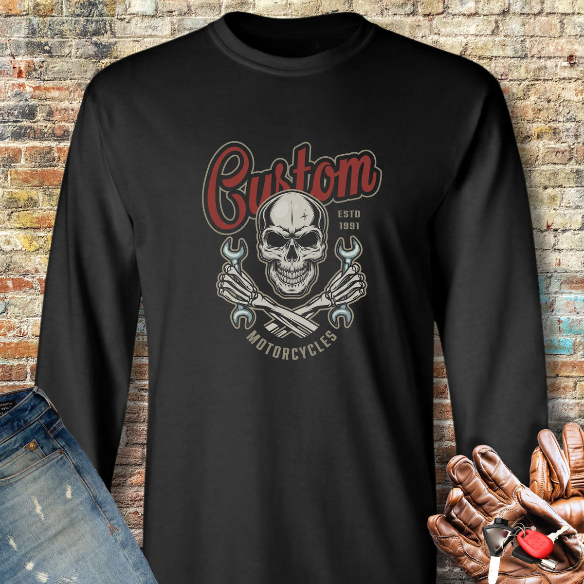 Custom Motorcycles Long Sleeve T-Shirt - Black