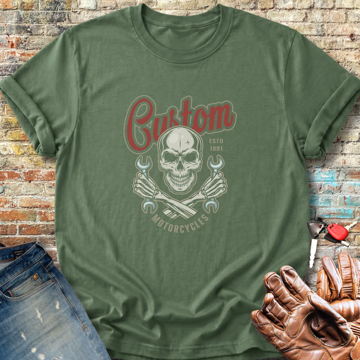 Custom Motorcycles Classic T-Shirt - Military Green