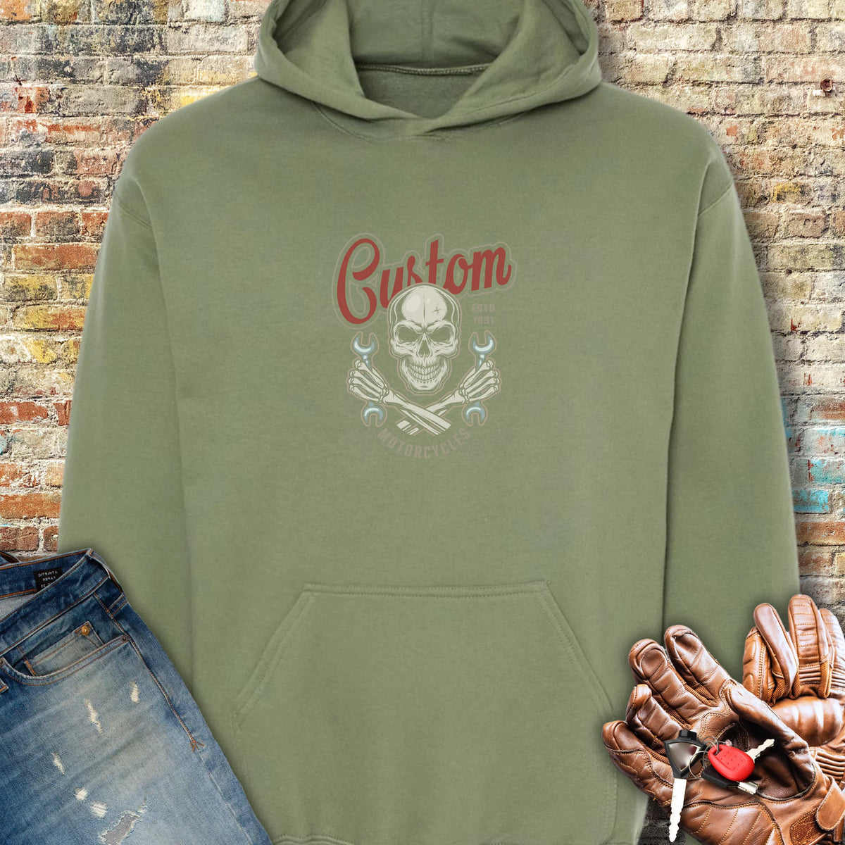 Custom Motorcycles Hoodie - Military Green