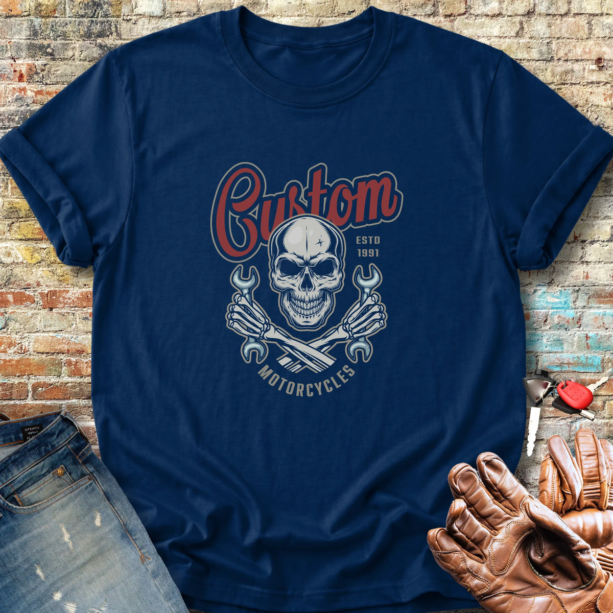 Custom Motorcycles Classic T-Shirt - Navy