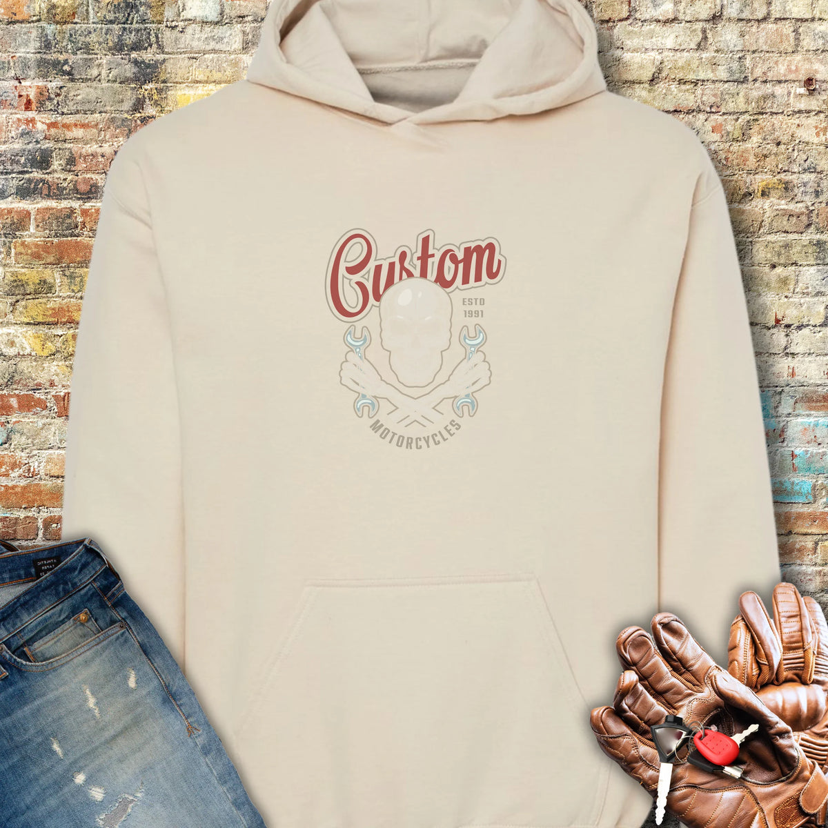 Custom Motorcycles Hoodie - Sand
