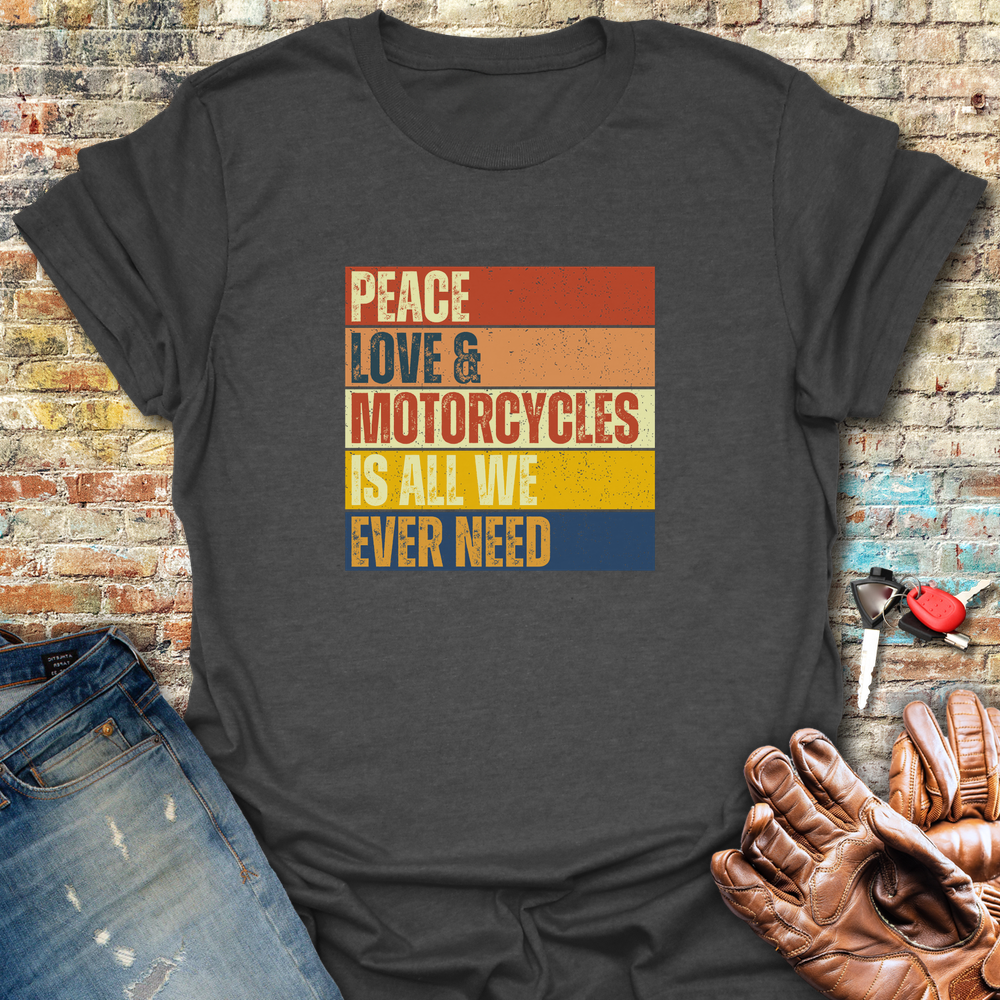 Peace Love Motorcycles Block T-Shirt - Dark Heather