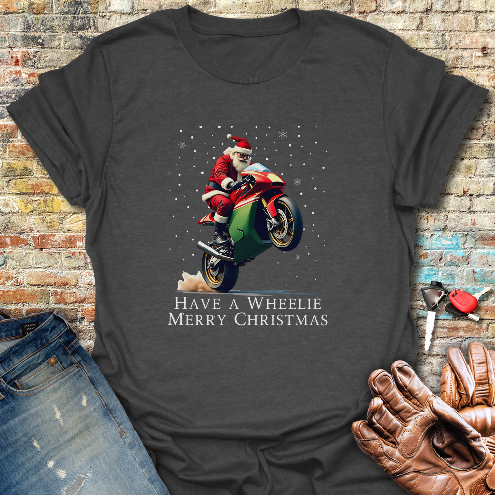 Have A Wheelie Merry Christmas Image T-Shirt - Dark Heather