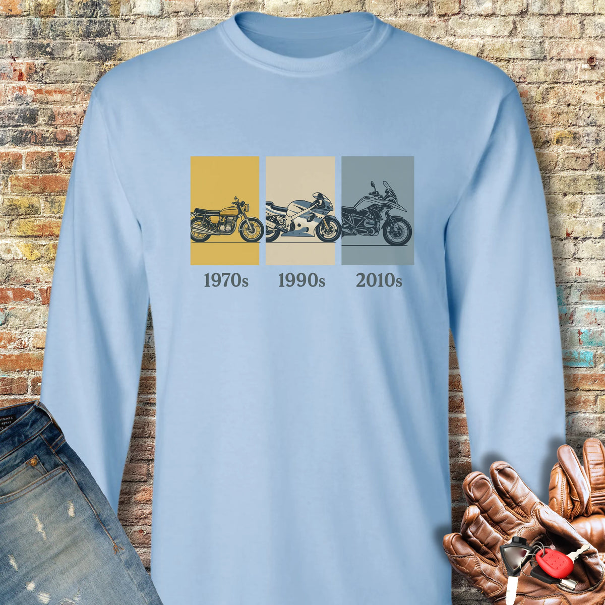 Decades Long Sleeve T-Shirt - Light Blue