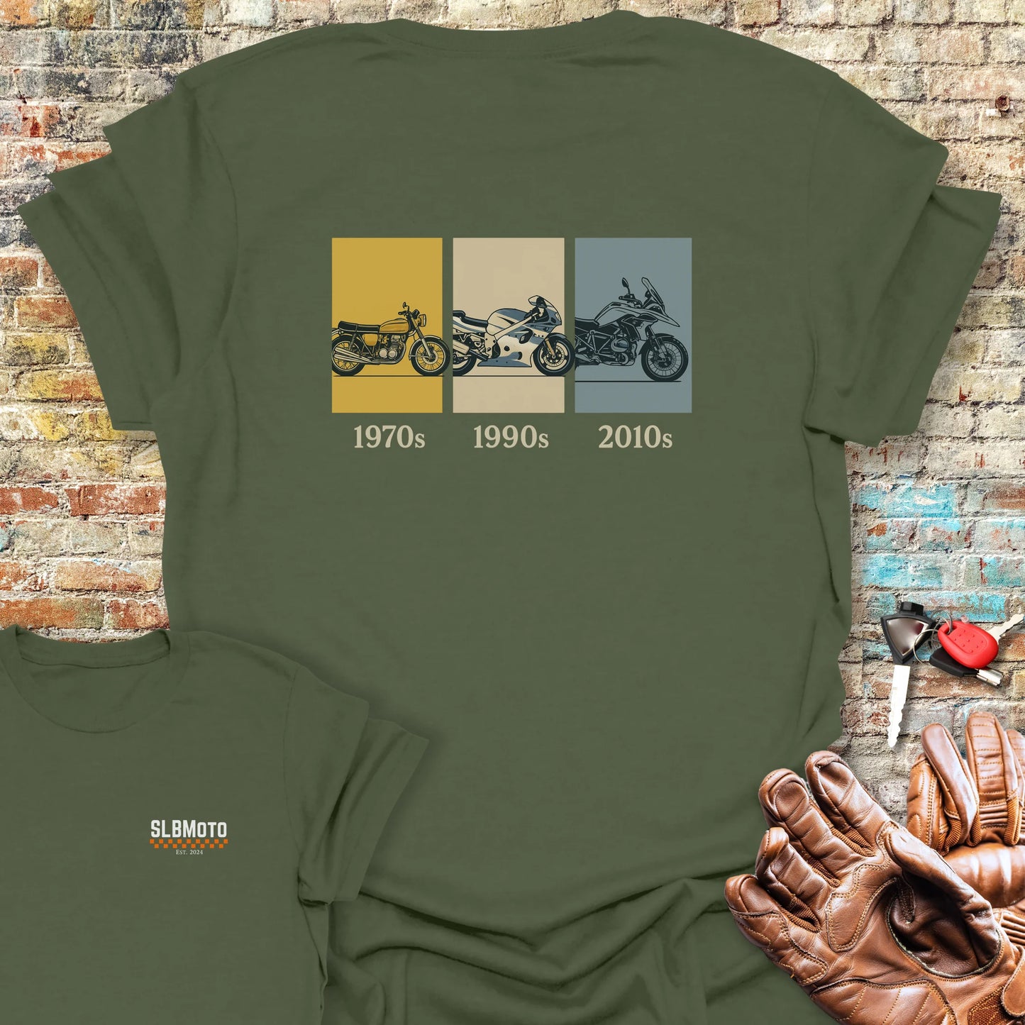 Decades Back Print T-Shirt - Military Green