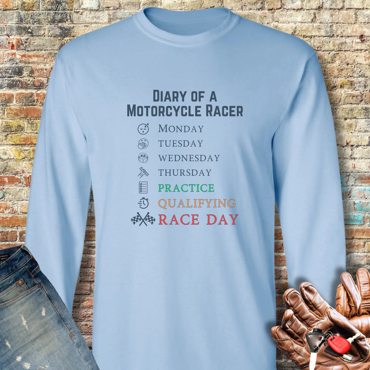 Diary Long Sleeve T-Shirt - Light Blue