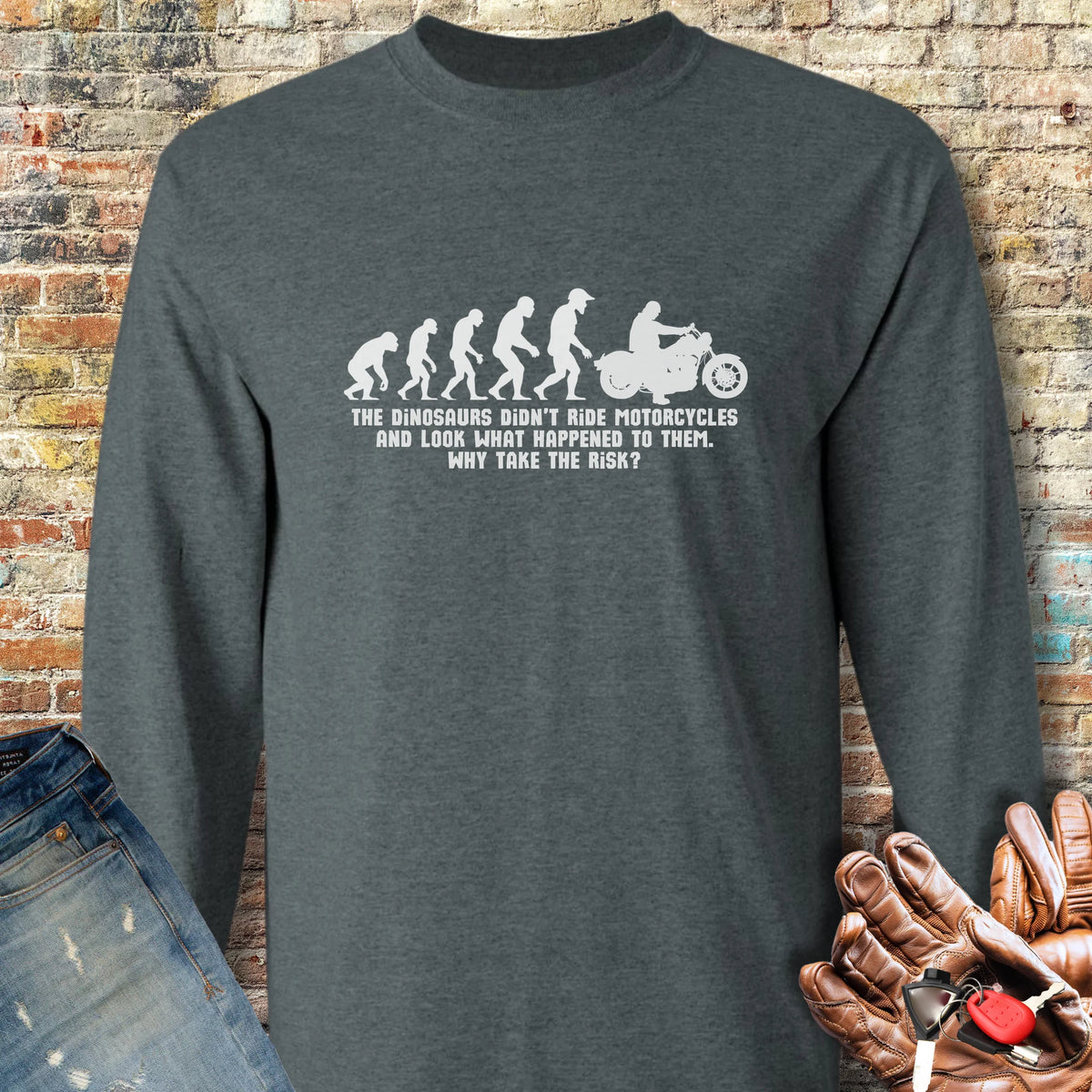 Dinosaur Evolution Long Sleeve T-Shirt - Dark Heather