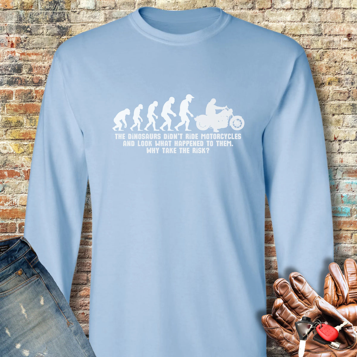 Dinosaur Evolution Long Sleeve T-Shirt - Light Blue