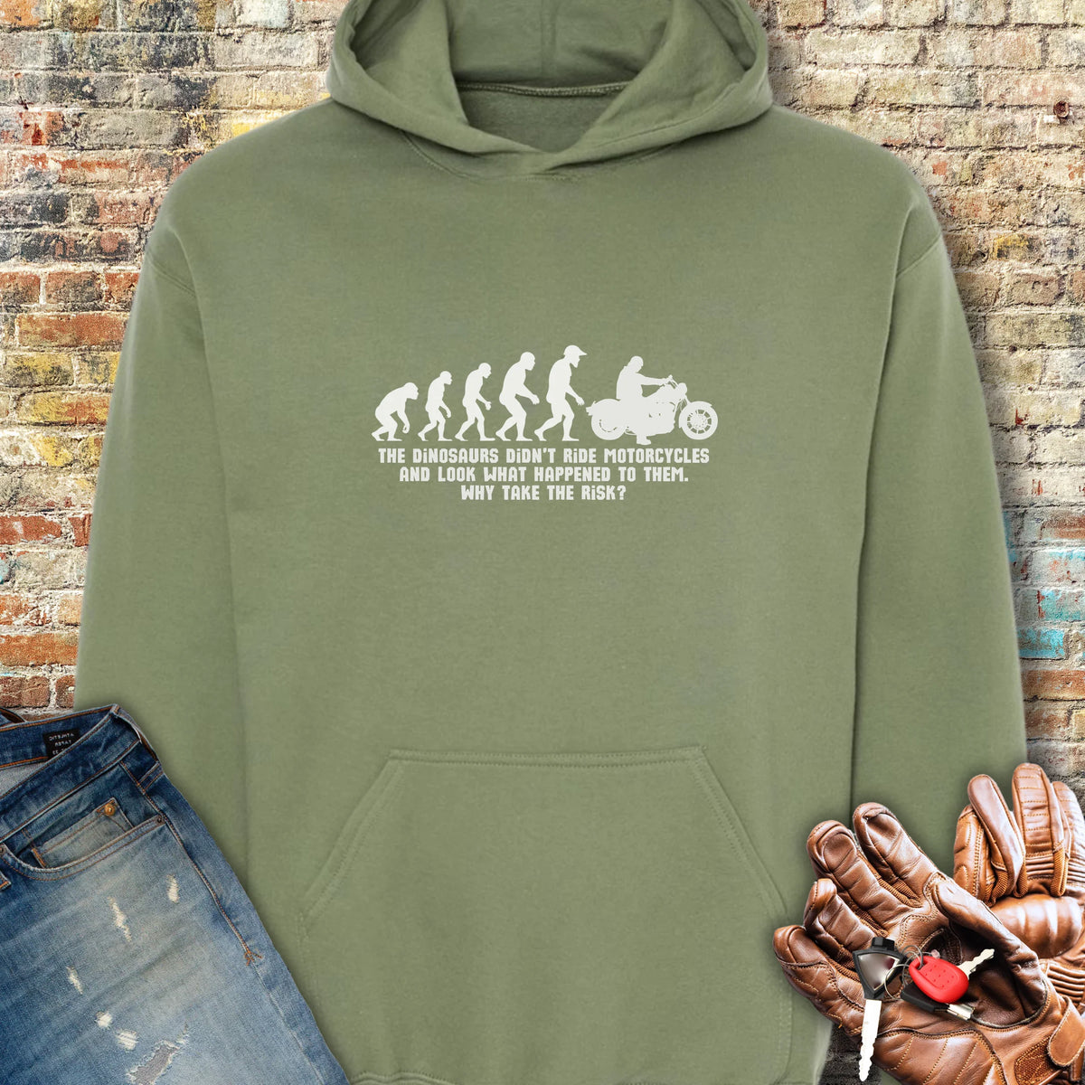 Dinosaur Evolution Hoodie - Military Green