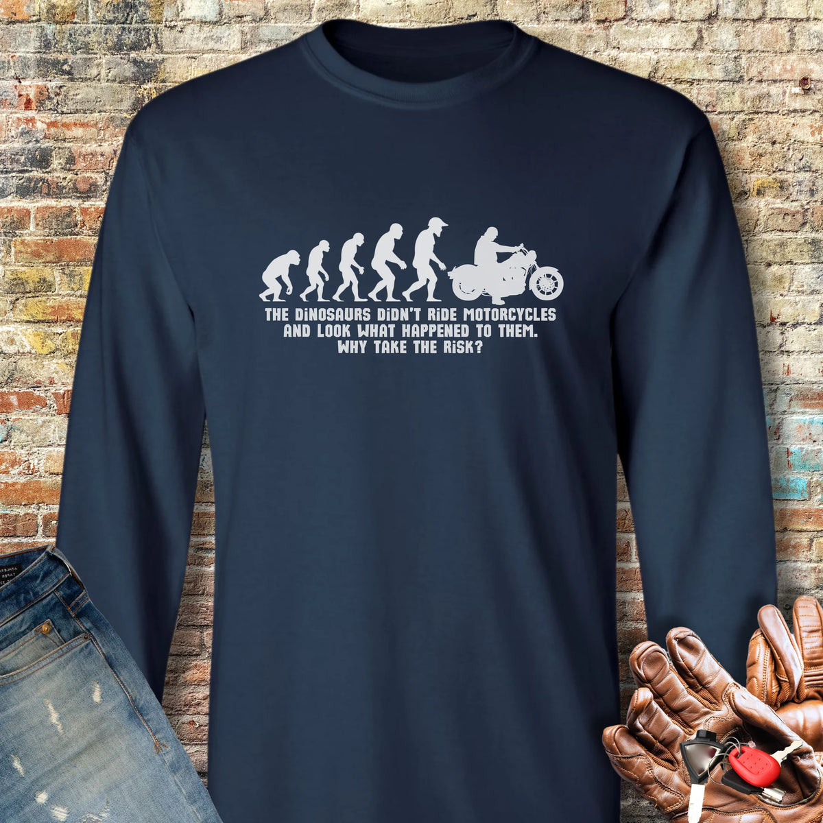 Dinosaur Evolution Long Sleeve T-Shirt - Navy