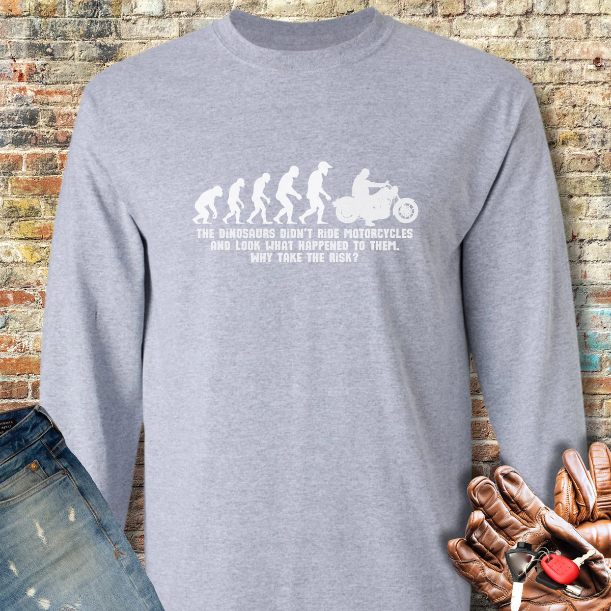 Dinosaur Evolution Long Sleeve T-Shirt - Sport Grey