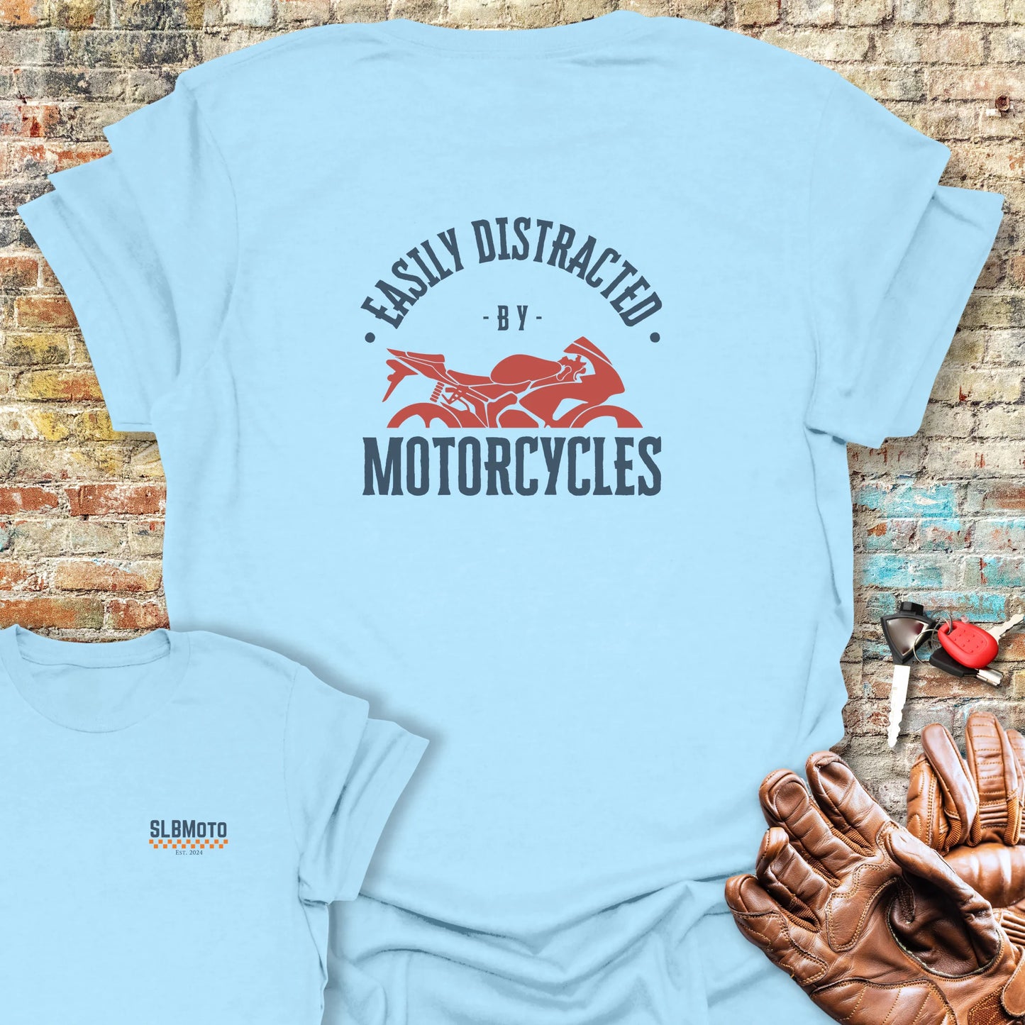 Distracted Back Print T-Shirt - Light Blue