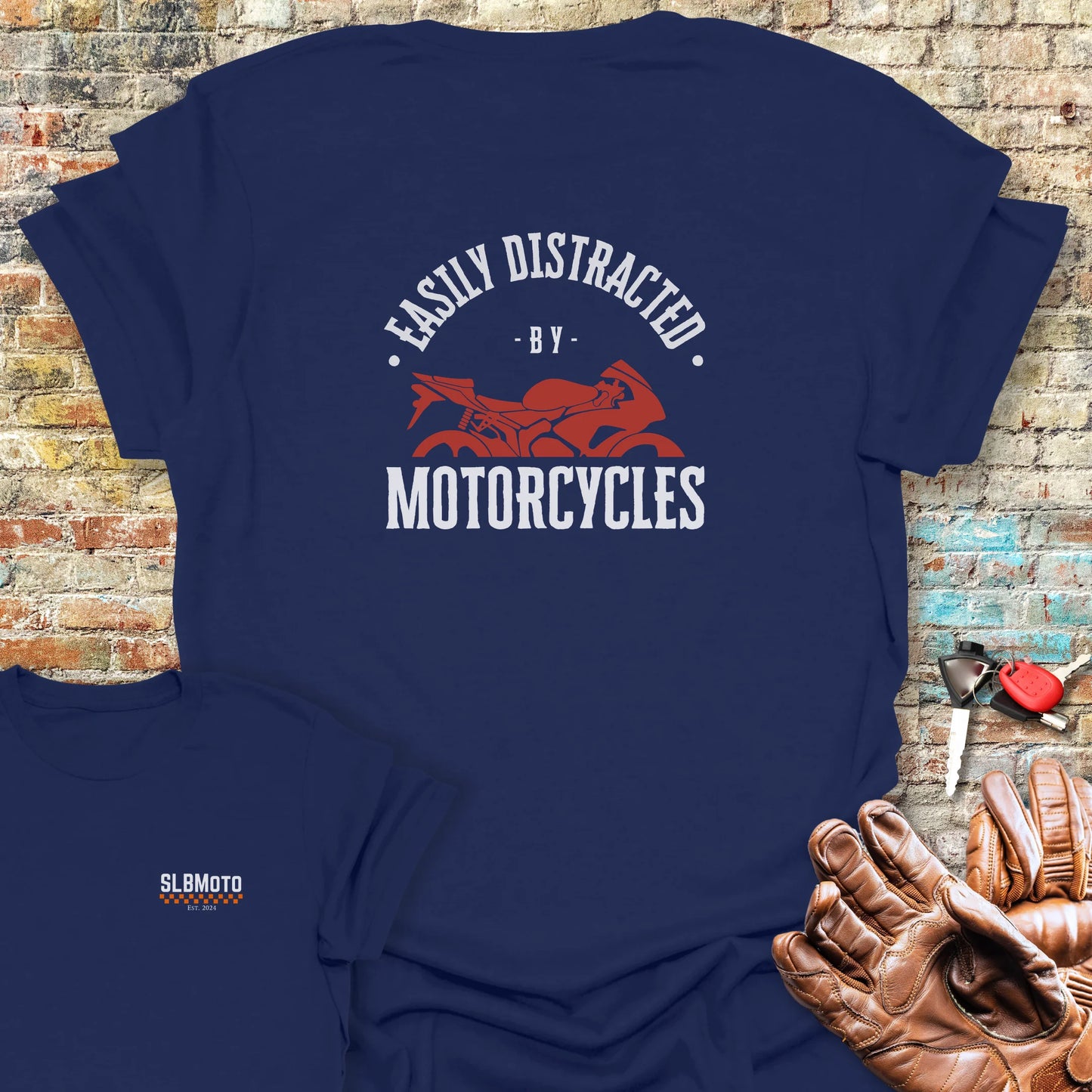 Distracted Back Print T-Shirt - Navy