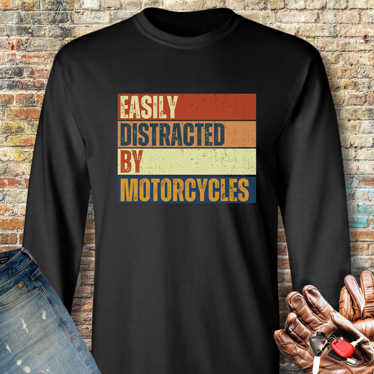 Distracted (Block) Long Sleeve T-Shirt - Black