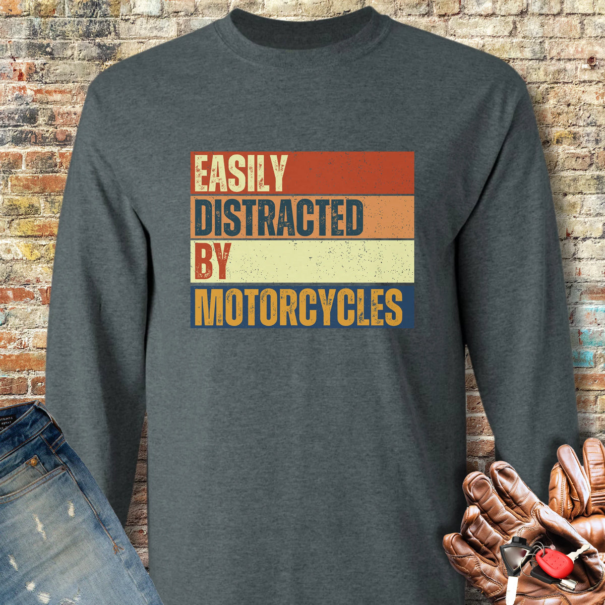 Distracted (Block) Long Sleeve T-Shirt - Dark Heather