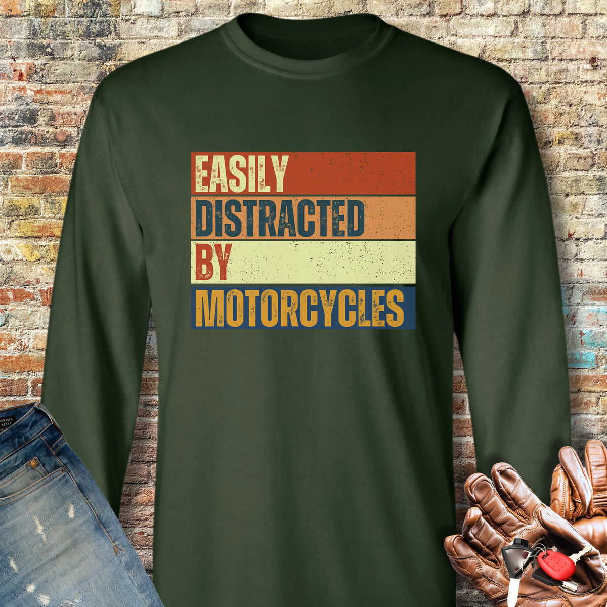 Distracted (Block) Long Sleeve T-Shirt - Forest Green