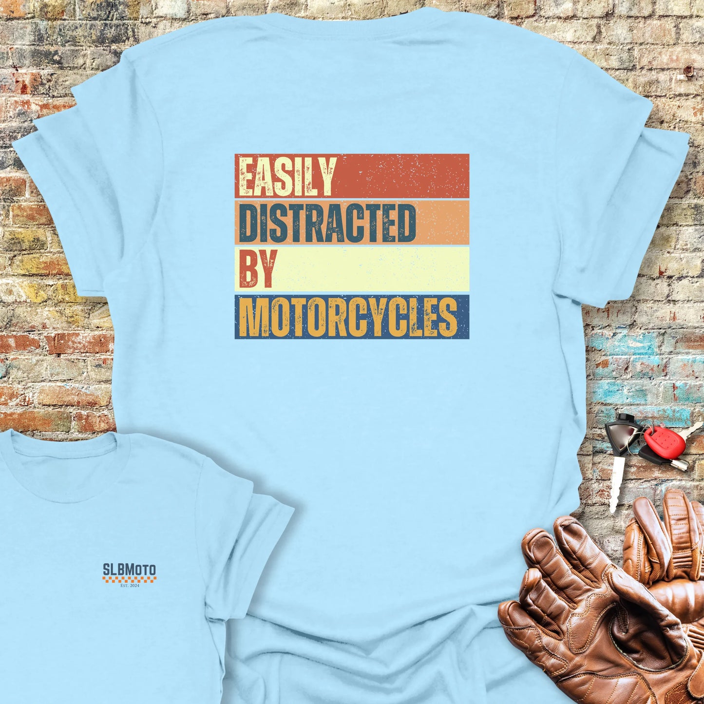 Distracted (Block) Back Print T-Shirt - Light Blue