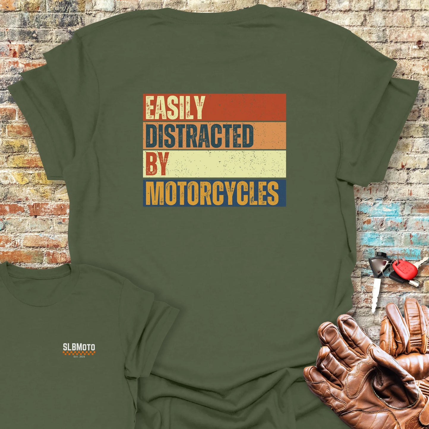 Distracted (Block) Back Print T-Shirt - Military Green