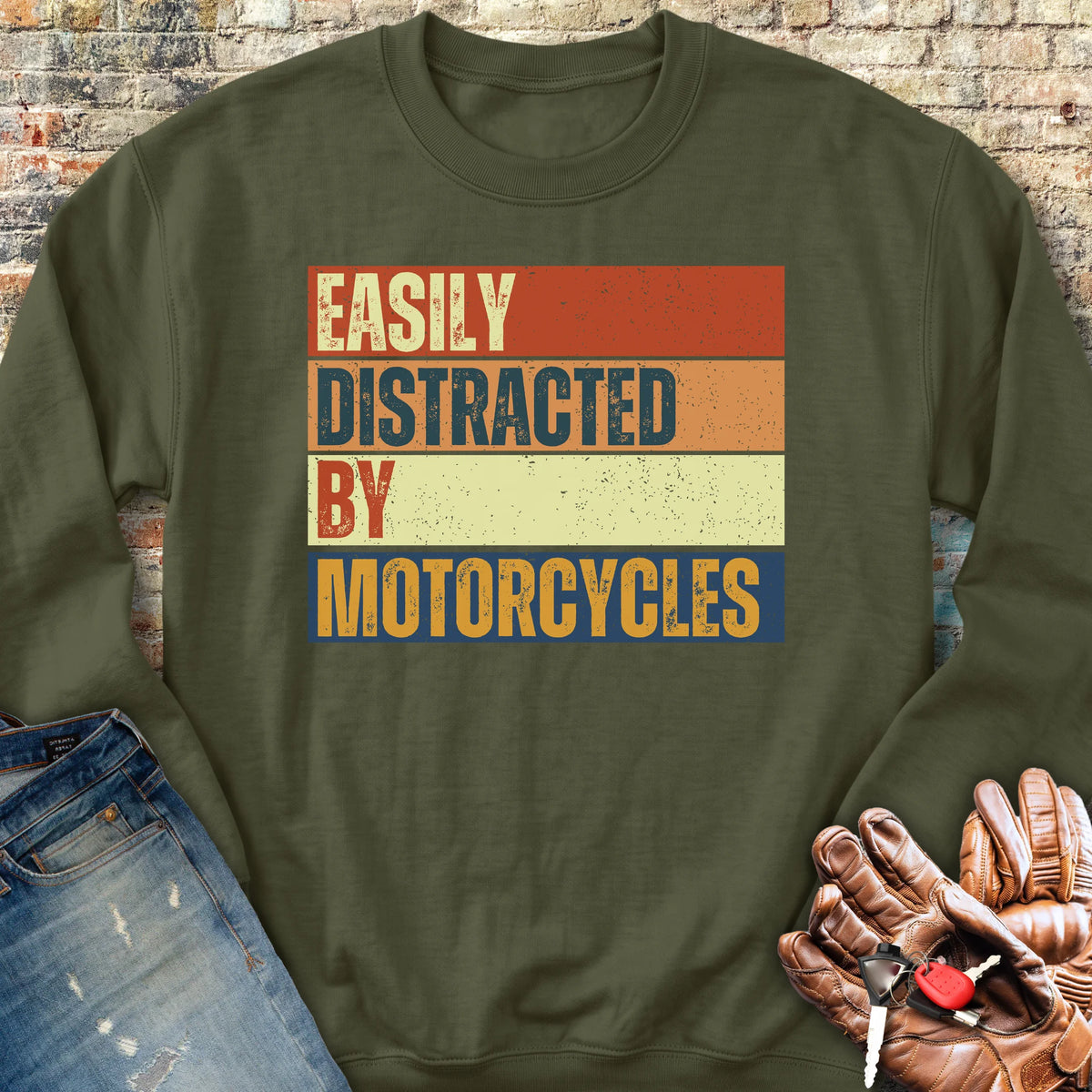 Distracted (Block) Sweatshirt - Military Green