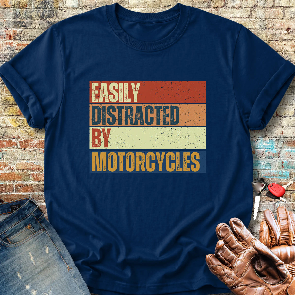 Distracted (Block) Classic T-Shirt - Navy