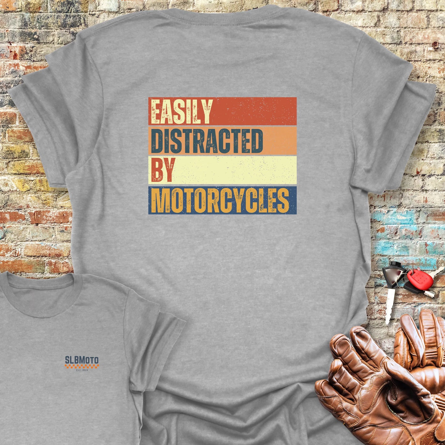 Distracted (Block) Back Print T-Shirt - Sport Grey
