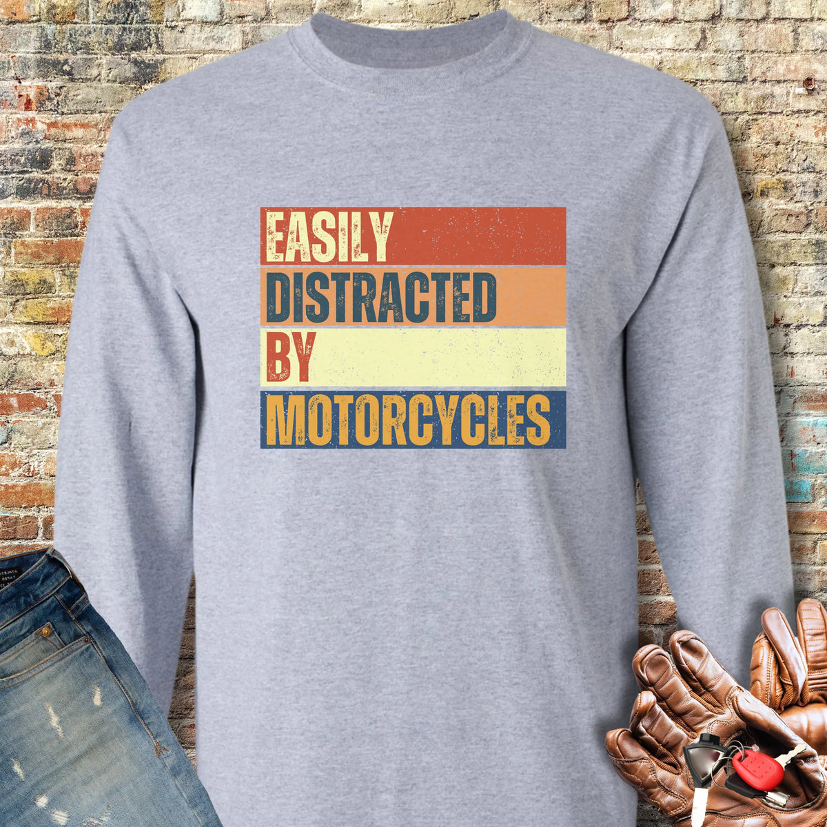 Distracted (Block) Long Sleeve T-Shirt - Sport Grey